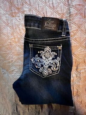 Love Indigo Dark Blue Embroidered Skinny Jeans